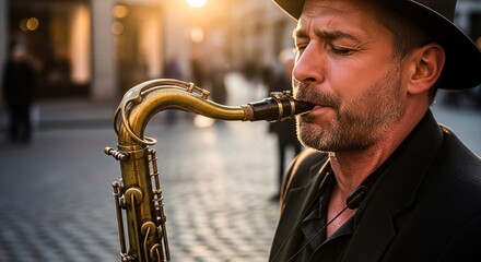 Obraz premium man playing the saxophone