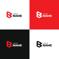 Modern Red Geometric B Letter Logo Design Template