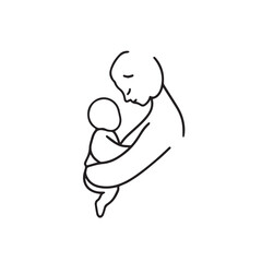 Black and white line art of a beautiful mother lovingly embracing her baby minimalist tender illustration
