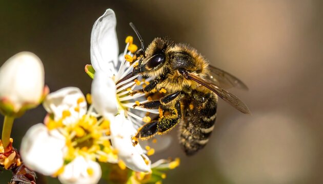 Honeybee on a white flower - Powered by Adobe