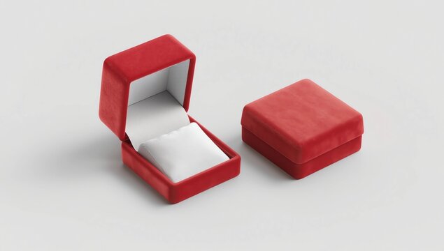 Blank red opened and closed ring box mockup, front view 
