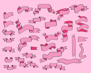 Pink ribbon text banners collection