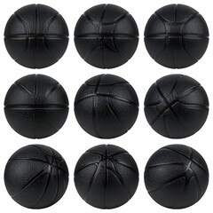 Nine black basketballs arranged in a grid