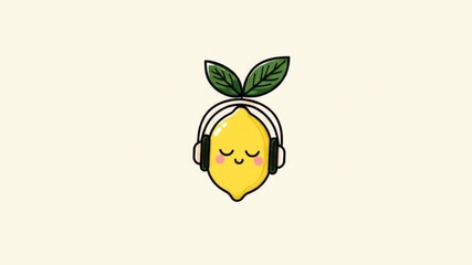 Cute lemon with headphones - Powered by Adobe