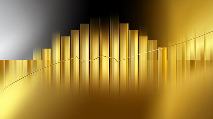 Golden light gradient background, gold bars centered, thin upward chart line overlay with space for text.