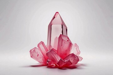 Glossy faceted pink gemstone displayed vertically, isolated on white, elegant advertising shot.