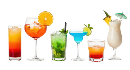 Assorted cocktails isolated on transparent background