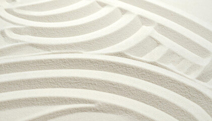 Abstract white sand patterns creating a calming and meditative zen garden texture, perfect for backgrounds