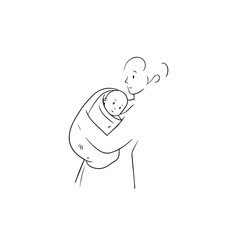 Black and white line art of a beautiful mother lovingly embracing her baby minimalist tender illustration