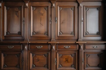 Fototapeta premium Magnificent Antique Wooden Cabinet, Exquisitely Crafted with Intricate Details and Rich Dark Wood Finish.