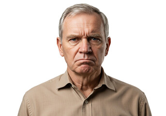 Obraz premium Worried senior man with a serious expression, ideal for business or healthcare concepts.