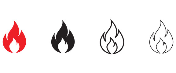 fire flame logo icon, burning flame symbol vector illustration silhouette and line art