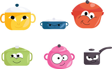Pans pots and saucepans. Saucepans, frying pans. Kitchen pots