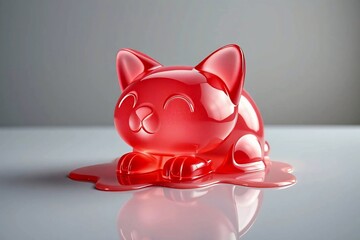  Translucent pink jelly cat figure with glossy drips, photographed on a white background under studio lighting.
