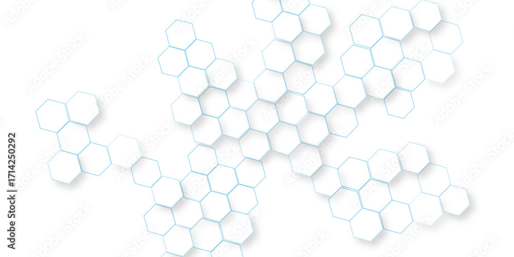 Poster technology abstract background with hexagons mesh, transparent vector background with glowing hexago