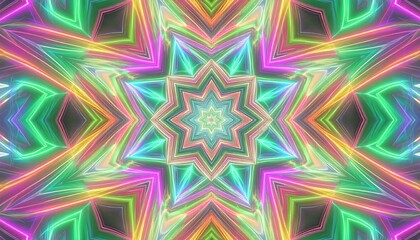 Abstract kaleidoscope pattern of vibrant neon colors