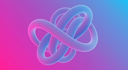Obraz premium Abstract 3D Knot Sculpture with Vibrant Pink and Blue Gradient Background for Modern Design Projects and Artistic Visuals