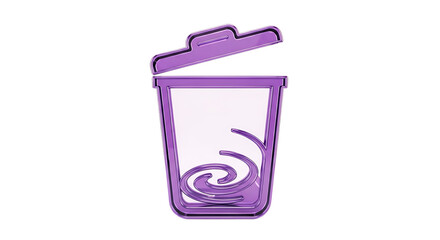 Purple trash can with lid open, isolated on transparent background