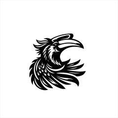 Stylized black and white hornbill bird head logo design