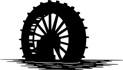 Fototapeta premium waterwheel Vector Black silhouettes. with white background 