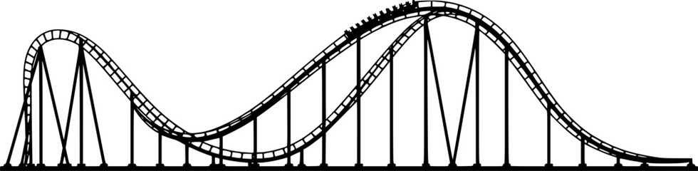 Vector roller coaster ride silhouette park. Rollercoaster icon illustration skyline concept Vector Black silhouettes. with white background 
