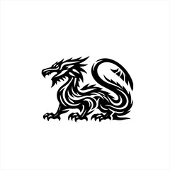 Obraz premium Stylized black dragon silhouette on a white background
