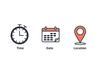 Planning your schedule with time, date, and location icons for business or personal use