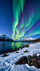 Northern Lights over a frozen lake