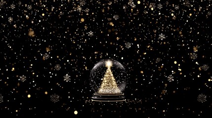 Looping animation of Gold snow in globe isolated on the black and golden background 