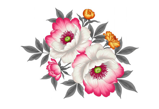 Beautiful White Peony Bouquet Flowers of white background.