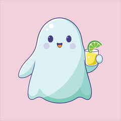 Cute Ghost with Lemon Drink
