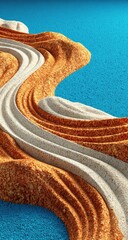 Abstract sand dunes, flowing lines of light beige and terracotta on a teal background