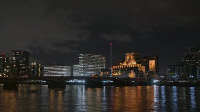 Night View Timelapse of London with modern buildings - including the Secret Intelligence Building