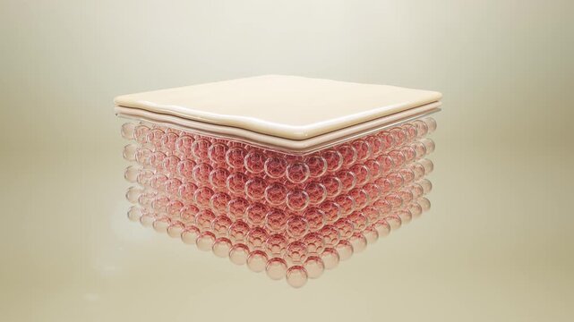 3D animation showing molecules penetrating skin layers, illustrating serum absorption and skin rejuvenation. Ideal for beauty, skincare, and cosmetic product visuals.