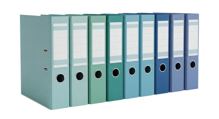 Gradient Blue and Green Binders Organized Office Data and Corporate Archives. clipping path, Business concept, PNG, graphic resources.