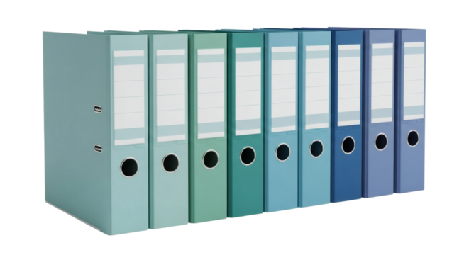Gradient Blue and Green Binders Organized Office Data and Corporate Archives. clipping path, Business concept, PNG, graphic resources.