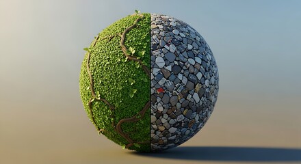 A Sphere of Duality - Lush, Dew-Kissed Moss Contrasts with Cold, Gray Asphalt.