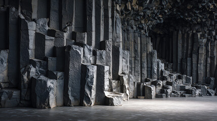A cavernous space with basalt columns forming a unique geological structure and natural architecture