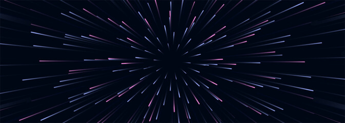 Fast movement hyper speed dark blue abstract background with blue and pink speed lights. Dynamic motion lines futuristic wide banner. Vector illustration