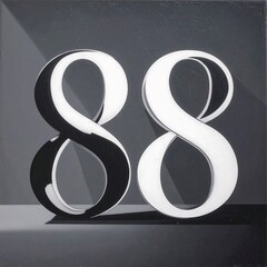 Number 88, grayscale, 3D effect