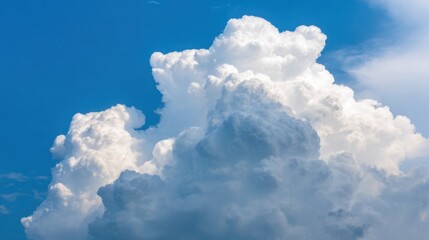 daylight. Fluffy white cloud against blue sky, minimalist nature composition with ample negative space and soft daylight. travel magazines.
