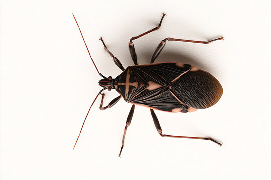 Close-up of a Triatomine insect, including Triatoma dimidiata and Panstrongylus geniculatus, vector of Chagas disease, ideal for scientific, medical and educational content
