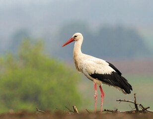 Fototapeta premium White stork in field