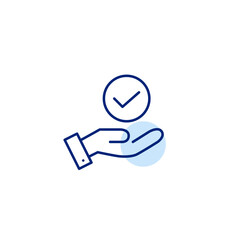 Checkmark in hand. Consent given, verified ownership. Pixel perfect, editable stroke vector icon