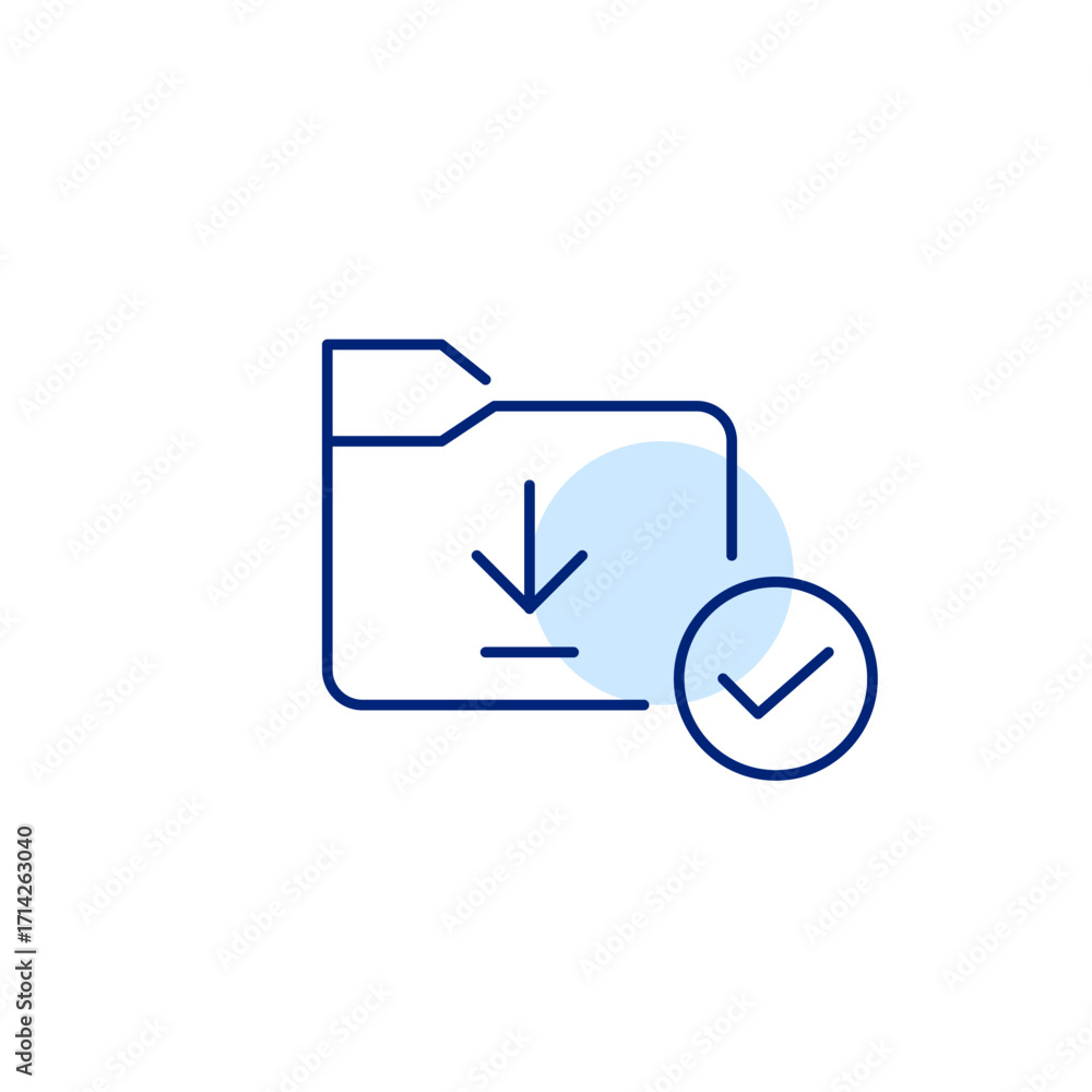 Poster file folder with download symbol and checkmark. secure data access. pixel perfect, editable stroke v