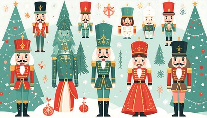 Nutcrackers in festive winter scene