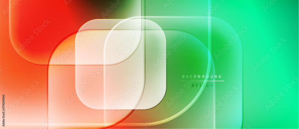 Poster abstract fluid shapes, vibrant gradients. overlapping squares create dynamic visual effect. modern d