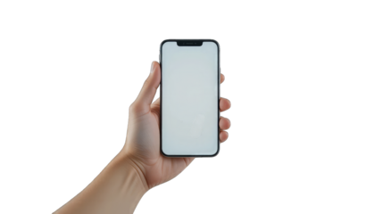 Hand Holding Smartphone With Blank White Screen standard isolated on a transparent background