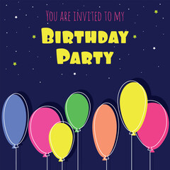 Happy birthday banner, invitation for birthday party decorated with balloons, vector illustration