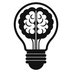 Black Silhouette of a Light Bulb Containing a Human Brain abstract concept